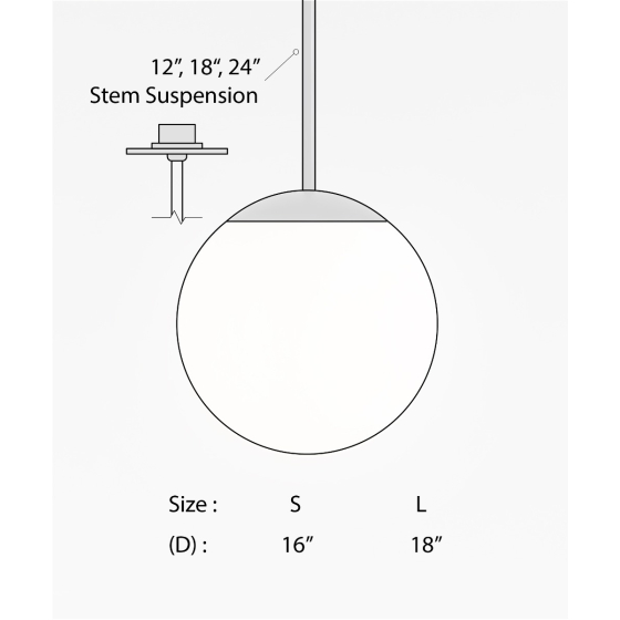 12215 globe pendant light shown in a black finish and with a white, heat-resistant, polyethylene globe