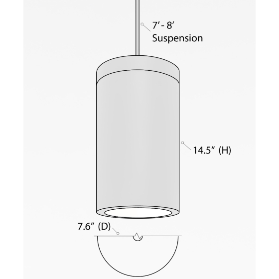  Alcon 12306-P, suspended commercial flush-lens cylindrical pendant light shown in black finish.