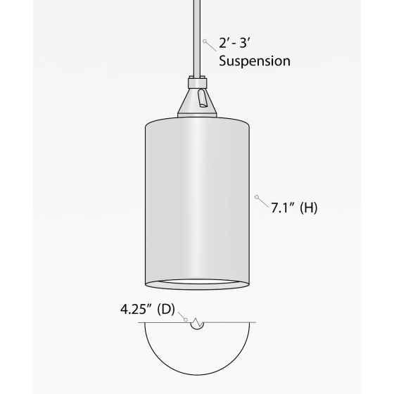Alcon 12400-4P, suspended commercial cylindrical pendant light shown in black finish.