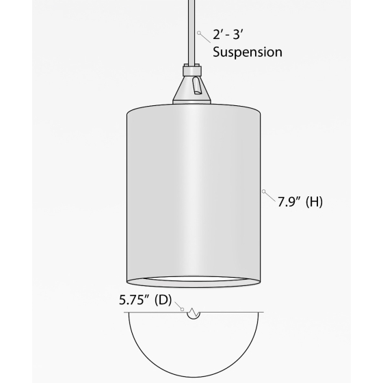 Alcon 12400-6P, suspended commercial cylindrical pendant light shown in black finish.