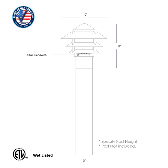 SPJ Lighting SPJ12-07 Aluminum 4.5 Watt LED Commercial Bollard - Pagoda Head Only