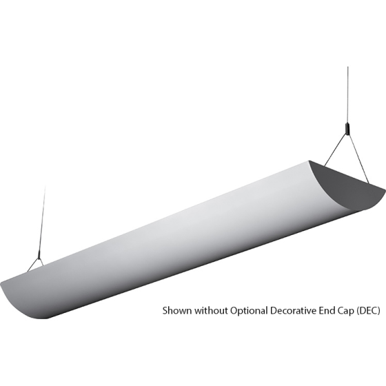 Alcon 10119-P, suspended half-moon linear pendant light shown in white finish and with up-lit lens.