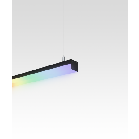 12100-10-P-RGBW suspended color changing pendant light shown with silver finish and side-wrapping lens