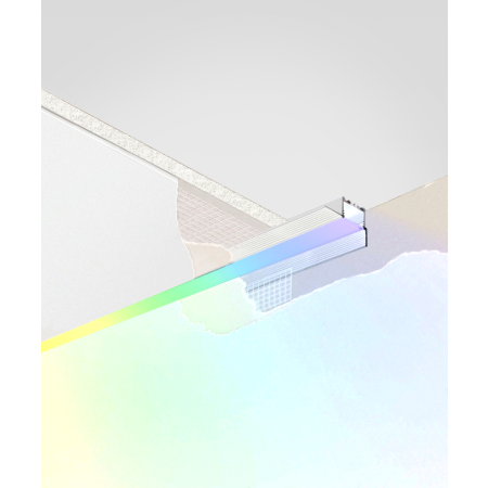 Alcon 12100-10-R-PR-RGBW, recessed linear perimeter ceiling light shown in silver finish, with a flush trim-less lens, and color changing capabilities.
