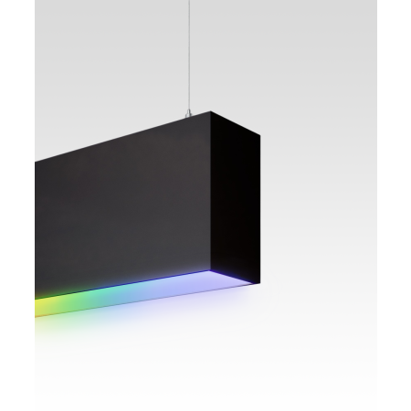 12100-20-P-RGBW suspended color changing pendant light shown with black finish and flush lens