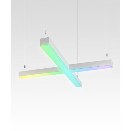 Alcon 12100-40-X-P-RGBW, suspended commercial pendant light shown in white finish and with color changing capabilities.