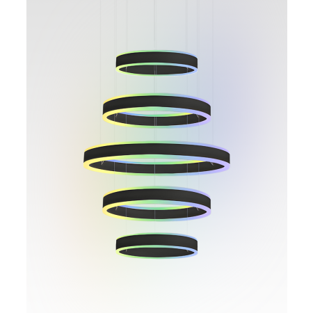 Alcon 12270-5 RGBW Color tunable 5-ring pendant light shown in a black finish.