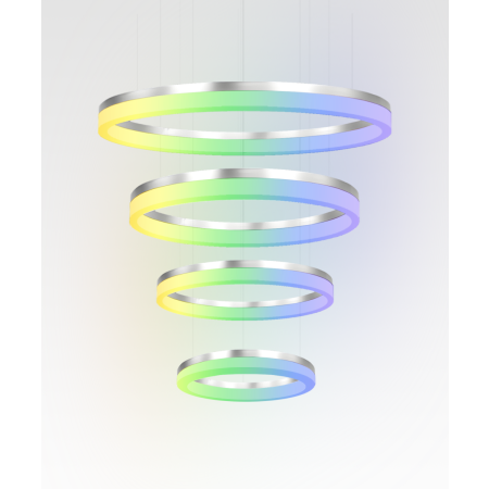 Alcon 12272-4 RGBW Color tunable 4-ring pendant light shown in a silver finish.