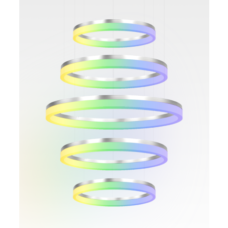 Alcon 12272-5 RGBW Color tunable 5-ring pendant light shown in a silver finish.