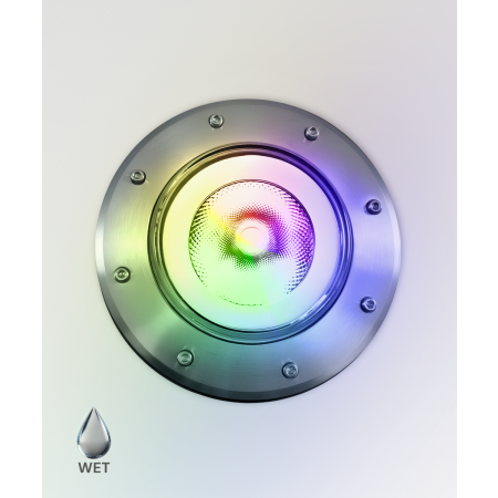 Alcon 9094 RGBW Color tunable in-ground can light shown in a silver finish.