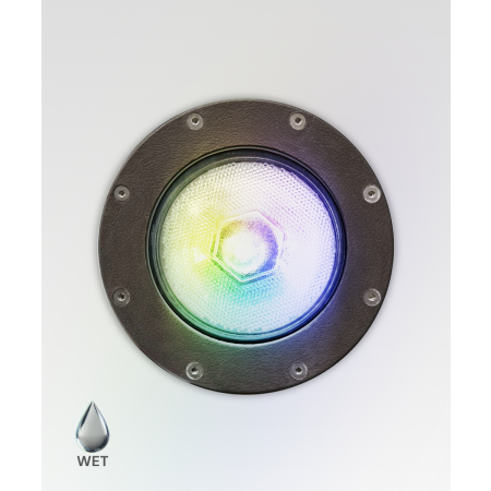Alcon 9100 RGBW Color tunable in-ground can light shown in a dark bronze finish.