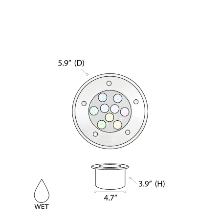 Alcon 9034-9 Color changing in-ground can light shown in a silver finish.