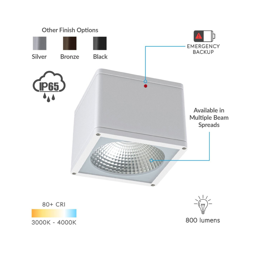 Alcon 11224-IEM Pavo Architectural LED 6 Inch Square Ceiling Light with Internal Emergency Backup