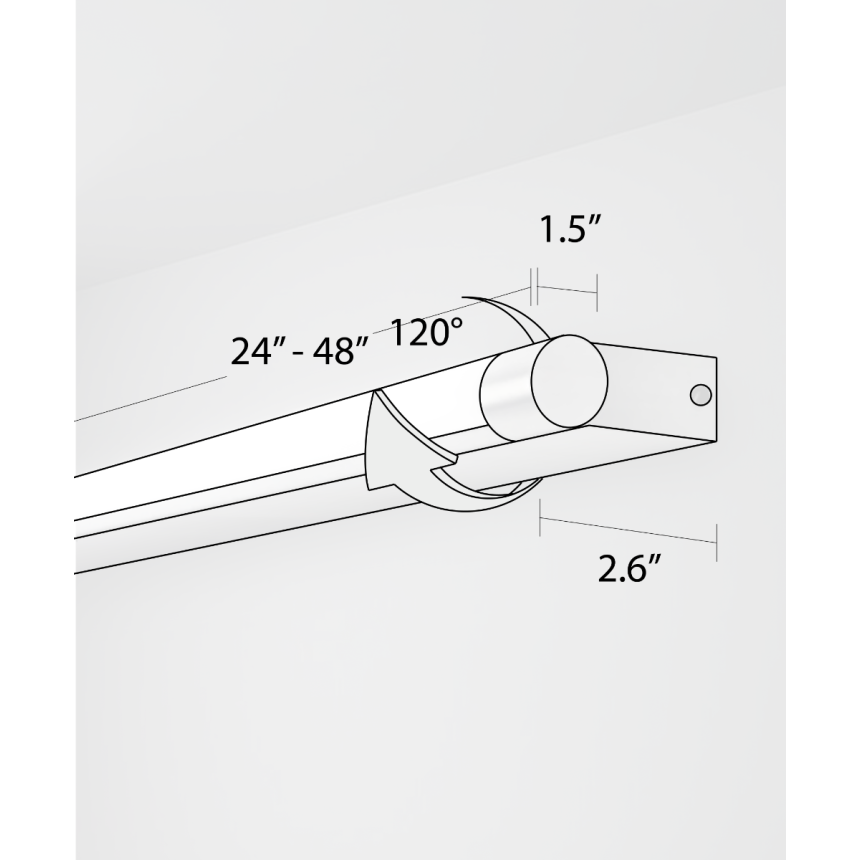 11702 rotatable dressing room vanity light shown in silver finish and with a rotating cylindrical lens.