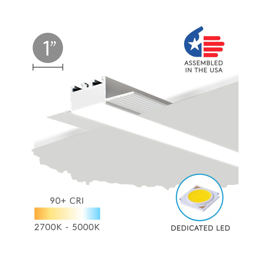 12100-10-R-LR recessed low-rise linear ceiling light by Alcon Lighting, shown in silver finish and with a flush trimless lens