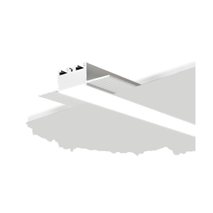 12100-10-R-LR recessed low-rise linear ceiling light by Alcon Lighting, shown in silver finish and with a flush trimless lens