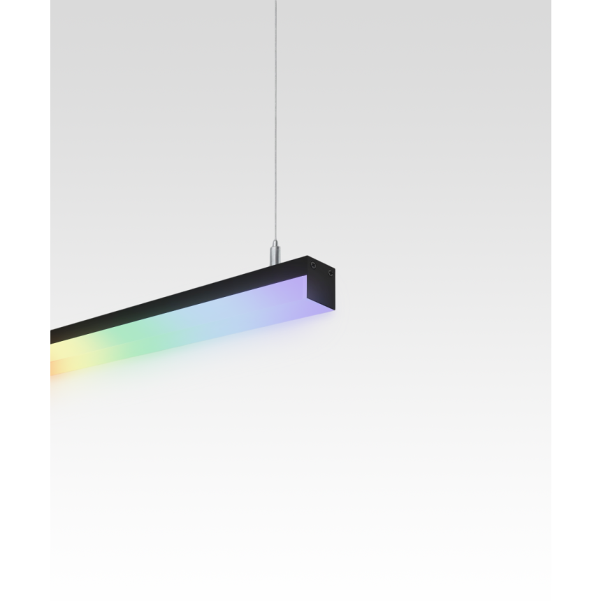 12100-10-P-RGBW suspended color changing pendant light shown with silver finish and side-wrapping lens