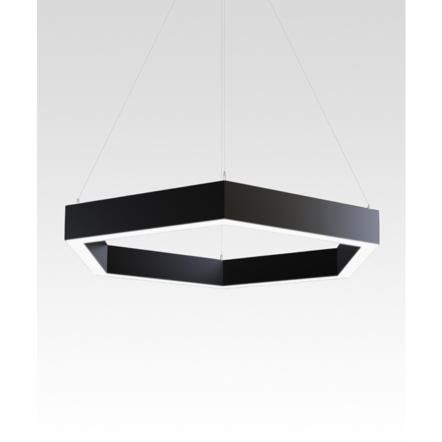 12100-20-P-HEX 4-foot hexagon LED pendant shown in black finish with a flush trimless lens.