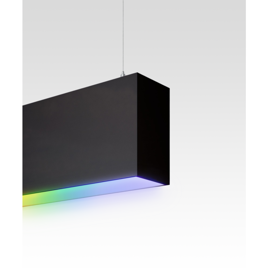 12100-20-P-RGBW suspended color changing pendant light shown with black finish and flush lens