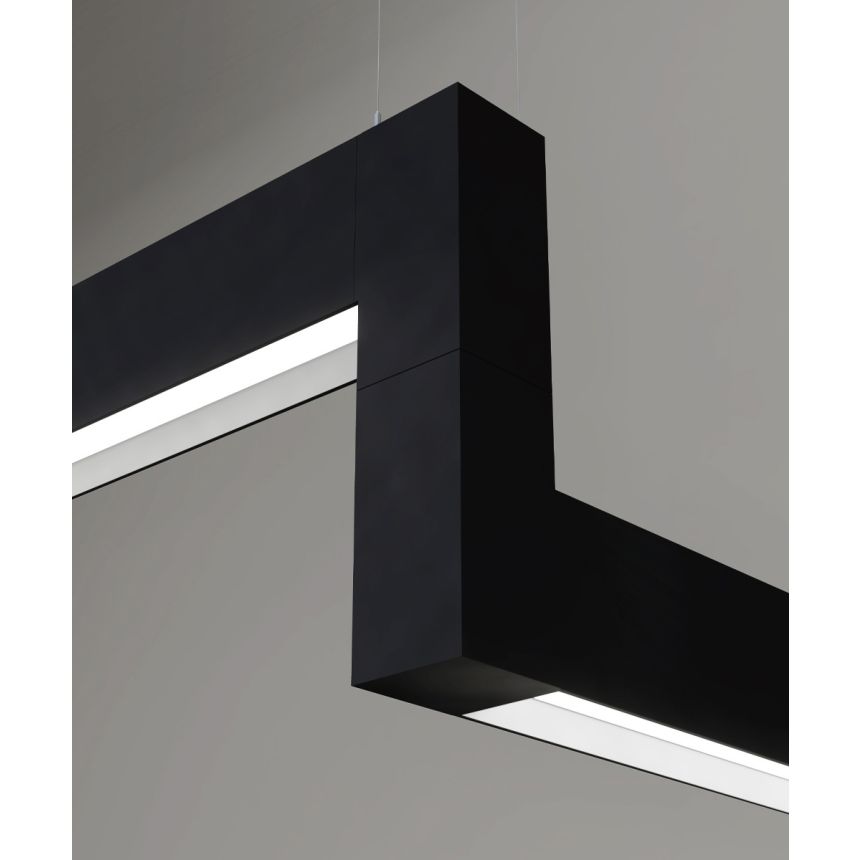 12100-22-P-Z-R 3D suspended linear LED lighting system shown with black finish, regressed lens and z-connector