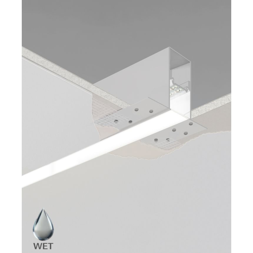 Product rendering of the 12100-45-R 4-inch Linear Recessed Linear LED Light by Alcon Lighting shown with trimless flat lens
