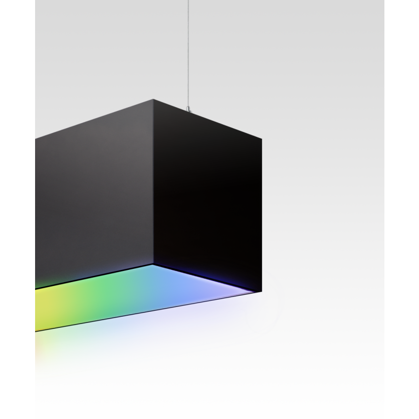 12100-40-P-RGBW suspended color changing pendant light shown with black finish and flush lens