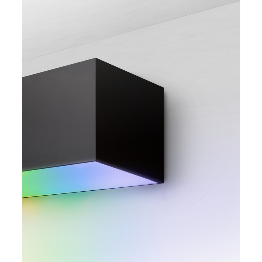 Alcon 12100-40-W-RGBW, surface mount linear wall light shown in silver finish and with a flush trim-less bottom and top lens.