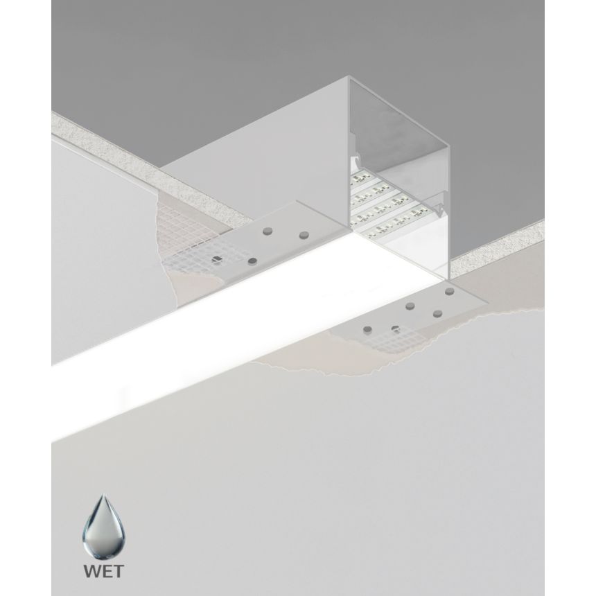 Product rendering of the 12100-45-R 4-inch Linear Recessed Linear LED Light by Alcon Lighting shown with trimless flat lens

