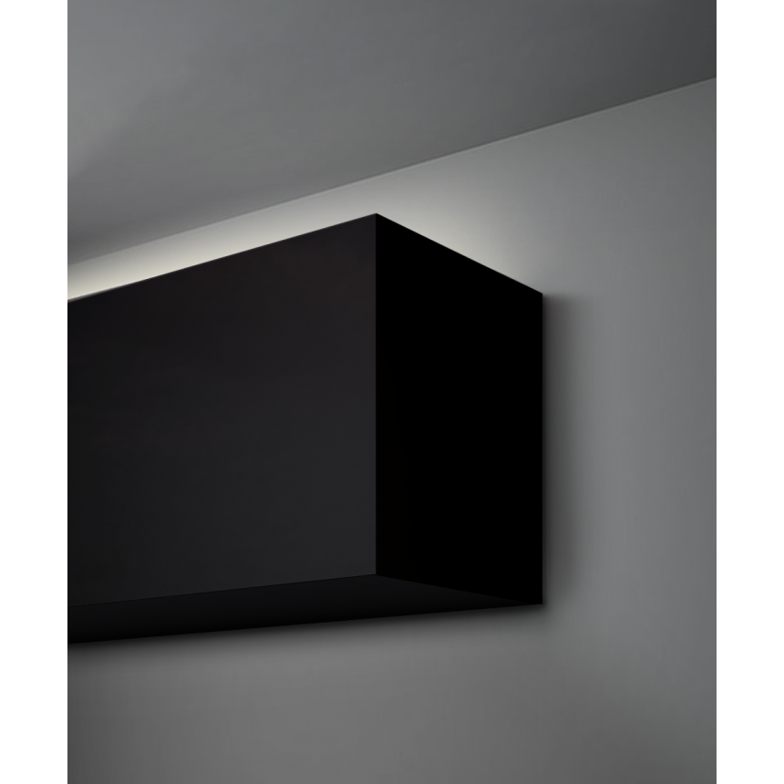 Alcon 12100-66-W-I, surface mount linear wall light shown in black finish and with a flush trim-less top lens.