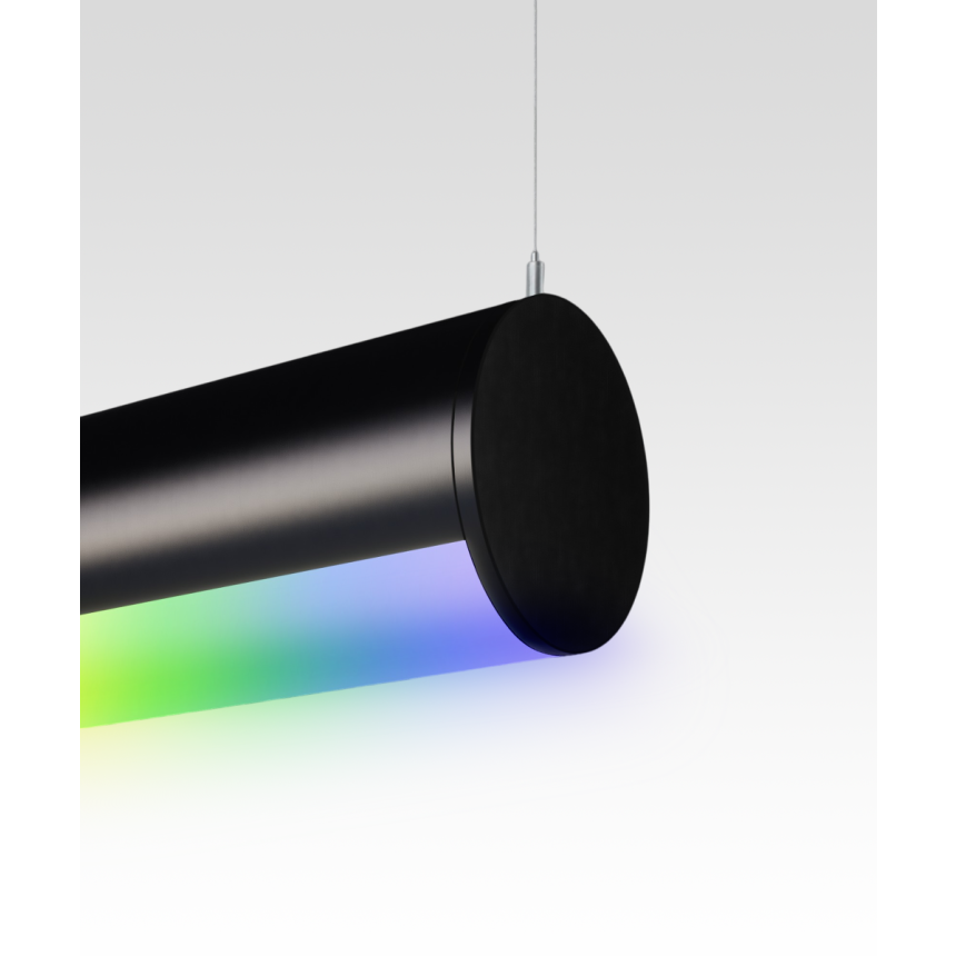 Alcon 12100-R4-P RGBW Color tunable linear pendant light shown in a black