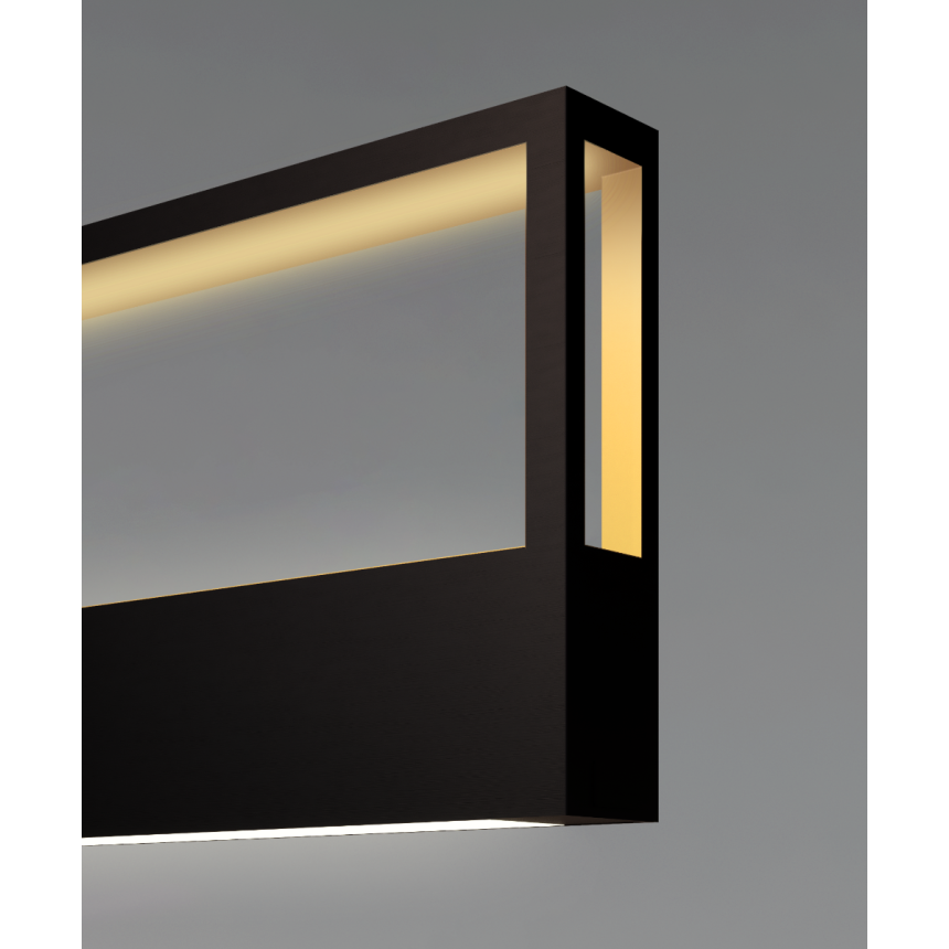 12142 linear pendant shown in black exterior finish, gold interior finish, bottom flushed lens and mid-point uplight lens.
