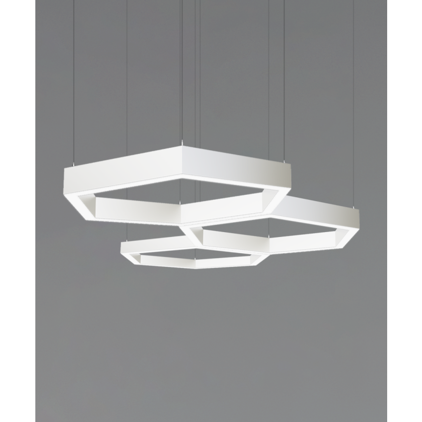 12175-P-TRI honeycomb LED pendant light shown in a white finish and with a flush trimless lens and aircraft cable suspension
