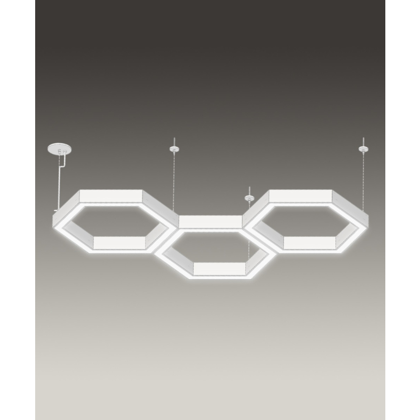 12175-P-TRI honeycomb LED pendant light shown in a white finish and with a flush trimless lens and aircraft cable suspension