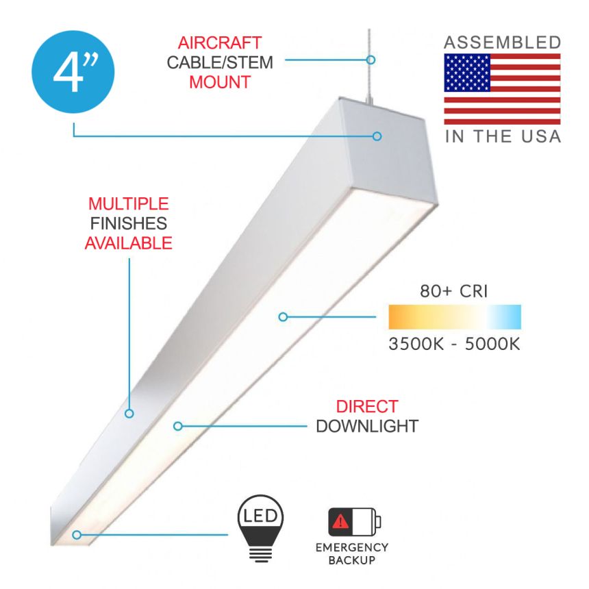Alcon 12200-4-P RFT LED Linear Suspended Pendant Mount Light