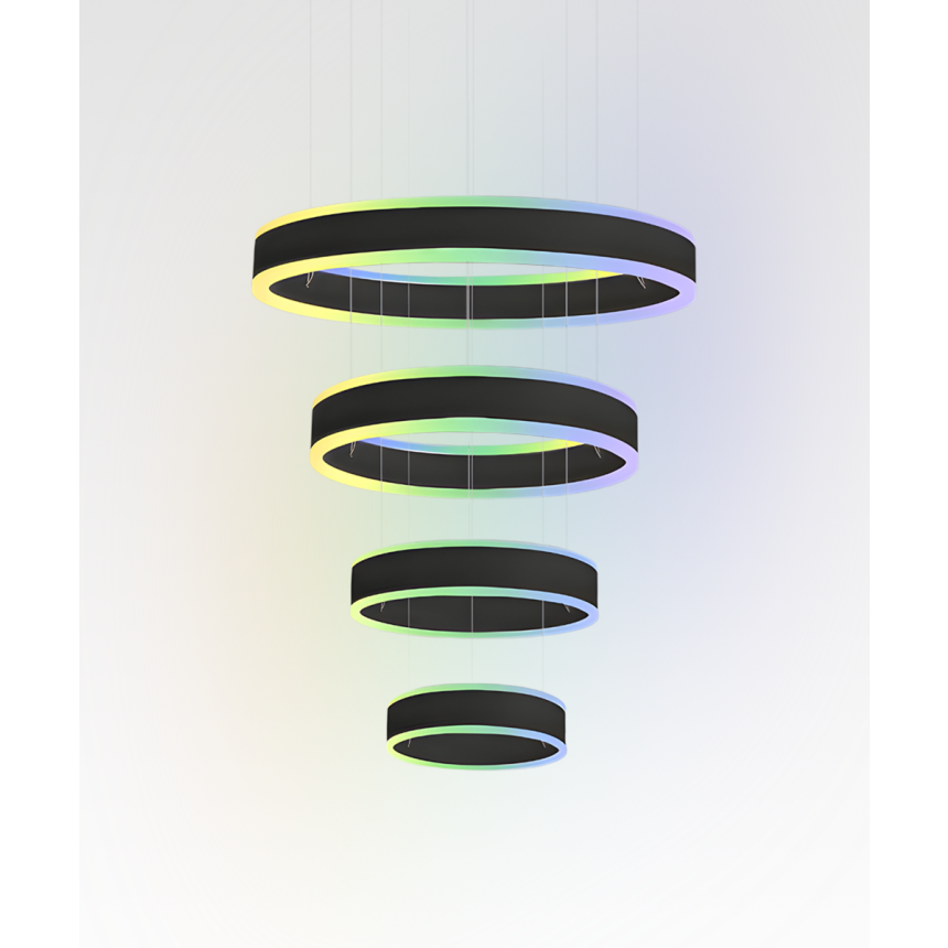 Alcon 12270-4 RGBW Color tunable 4-ring pendant light shown in a black finish.