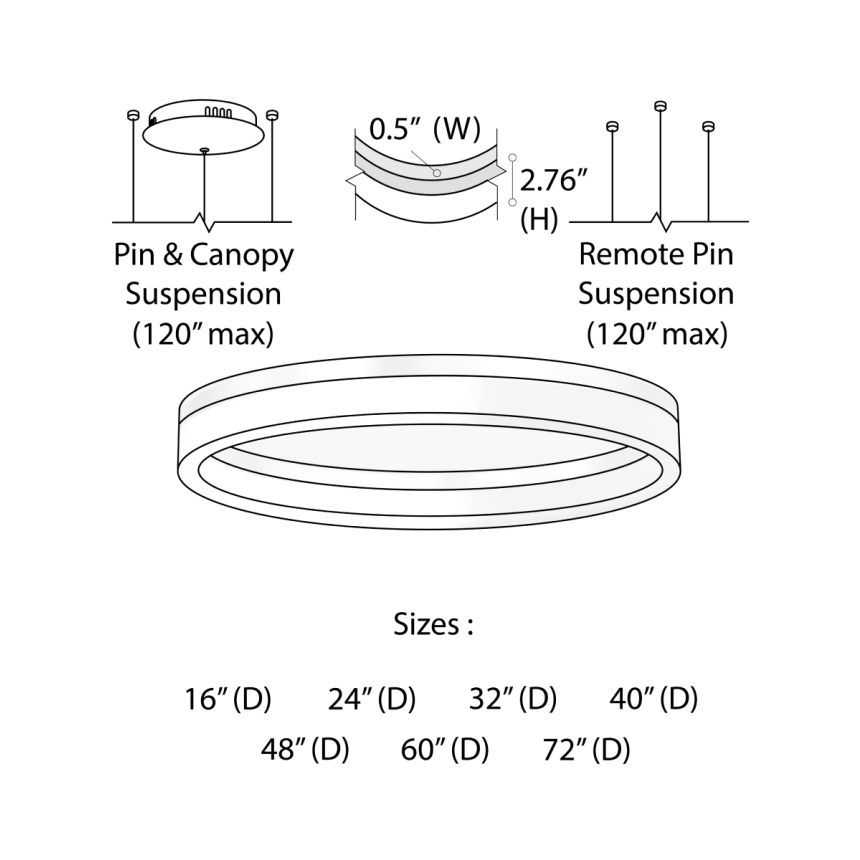 Alcon 12272-1-P, suspended commercial ring pendant light shown in silver finish and with a flush trim-less lens.