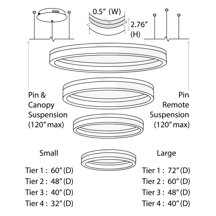 Alcon 12272-4-P, suspended commercial 4 tiered ring pendant light shown in silver finish.
