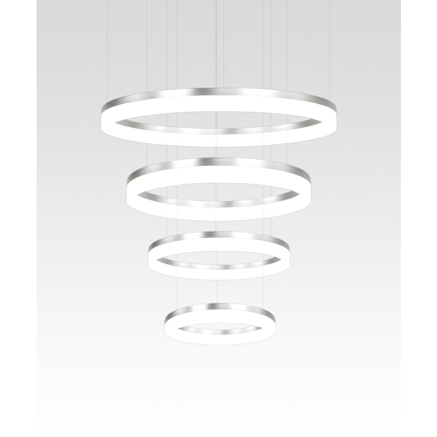 Alcon 12272-4-P, suspended commercial 4 tiered ring pendant light shown in silver finish.