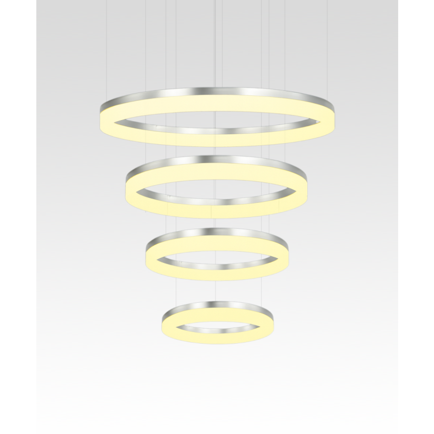 Alcon 12272-4 RGBW Color tunable 4-ring pendant light shown in a silver finish.