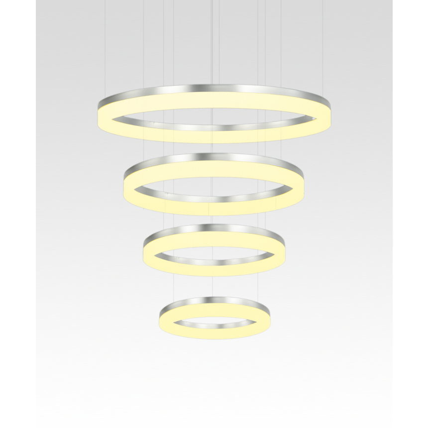 Alcon 12272-4 RGBW Color tunable 4-ring pendant light shown in a silver finish.