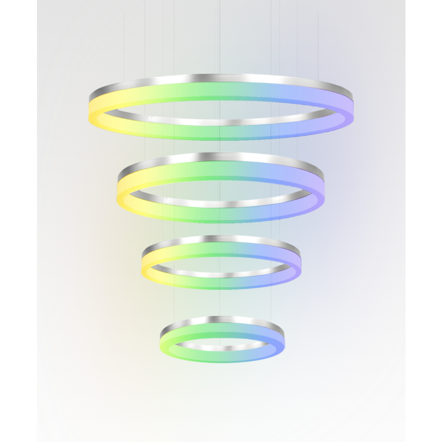 Alcon 12272-4 RGBW Color tunable 4-ring pendant light shown in a silver finish.