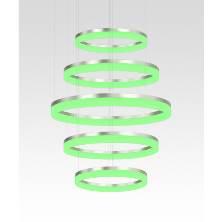 Alcon 12272-5 RGBW Color tunable 5-ring pendant light shown in a silver finish.