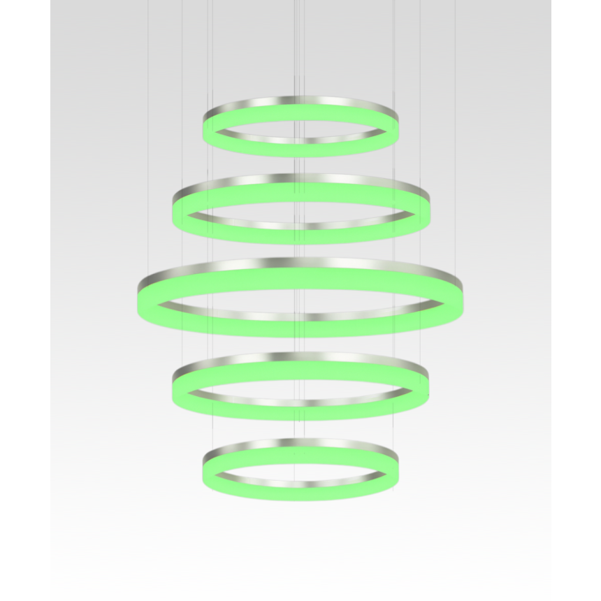 Alcon 12272-5 RGBW Color tunable 5-ring pendant light shown in a silver finish.