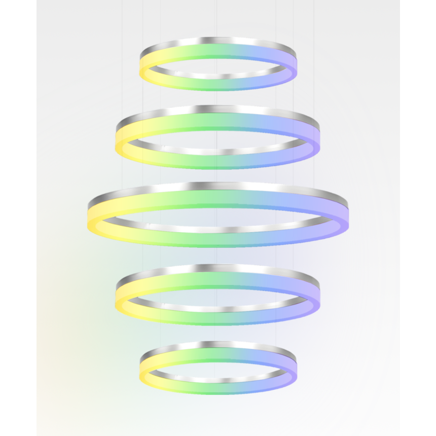 Alcon 12272-5 RGBW Color tunable 5-ring pendant light shown in a silver finish.