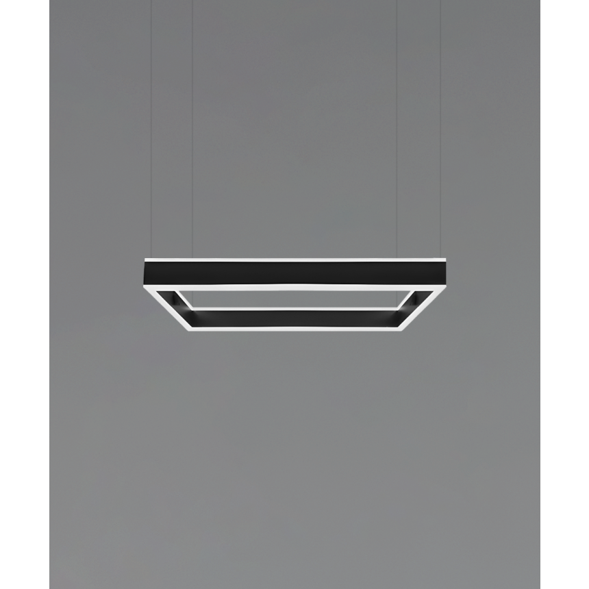 Alcon 12274-1-P, suspended commercial slim rectilinear pendant light shown in black finish and a rectangular shape with a direct and indirect lens.