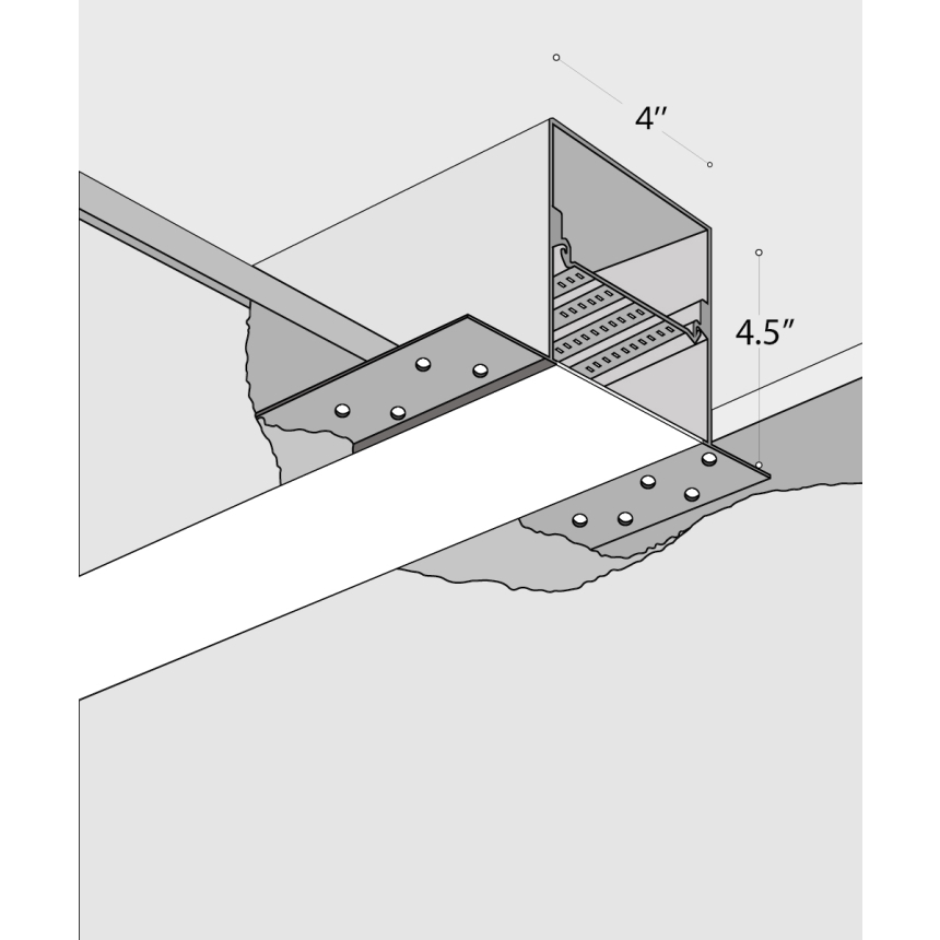 Product rendering of the 12100-45-R 4-inch Linear Recessed Linear LED Light by Alcon Lighting shown with trimless flat lens
