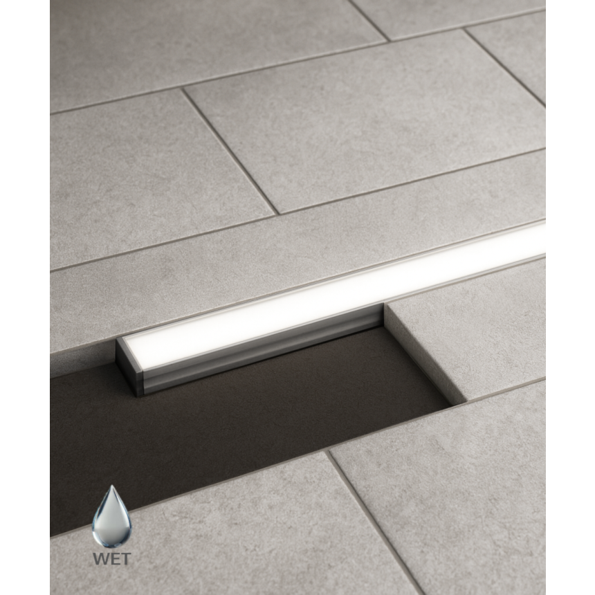 Alcon 14120 linear LED in ground light fixture shown in silver finish.