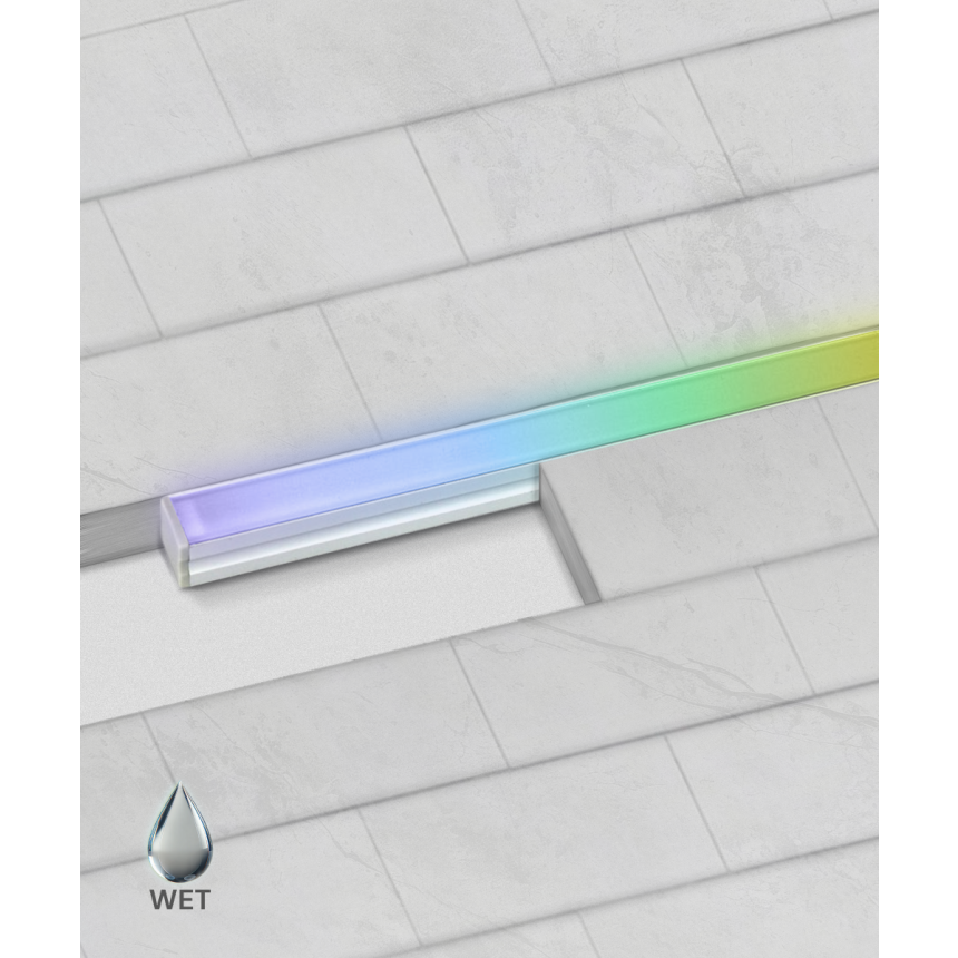 Alcon 14120 RGBW Color tunable linear in-ground light shown in a silver finish.