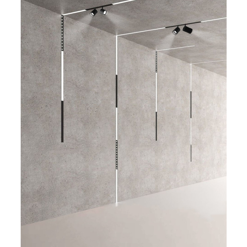 15100-R recessed modular track lighting system shown with linear downlights, multi-cell adjustable and cylinder pendant