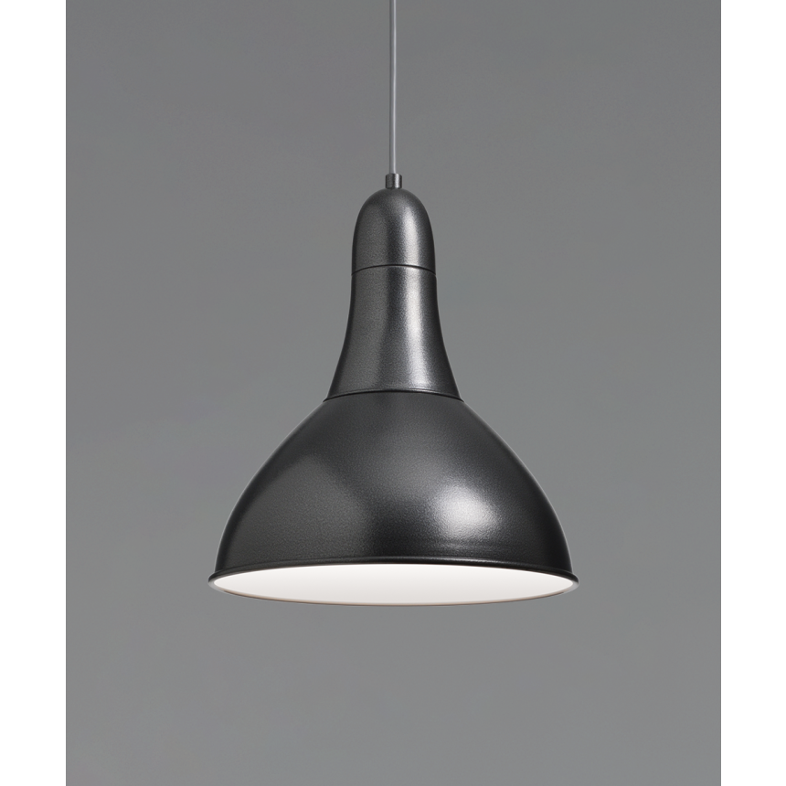 Alcon 15205-P, suspended commercial pendant light shown in black finish and with a flush trim-less lens.